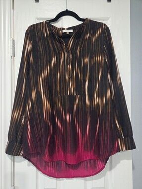 Size M Calvin Klein Black/Brown and Magenta Ombre Button Blouse